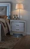 ZUN 1pc Modern & Glam Style Two Drawers Nightstand Solid Wood w Built-in Night Light Silver Crocodile B01182431