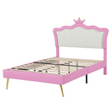 Full Size Upholstered Bed Frame with LED Lights, Modern Upholstered Princess Bed with Crown W2770P190360