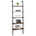 ZUN Industrial Wall Mounted Bookcase 5-Tier Open Ladder Shelf Bookshelf with Metal Frame, 23.6" L x 18960257