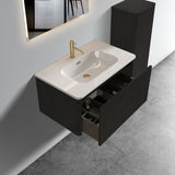 U057-Etna30W-308 Etna 30" Striped Brushed Black Oak Floating Bathroom Vanity with White Ceramic W1865P218039