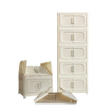 Cream White,19.69" Side Wide Folding Cabinet ,5 Tiers,19.69"11.81"50.00",Collapsible 83049585