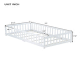 Twin Size Floor Bed with Fence without Door, Rubber Wood Floor Bed with Safety Guardrails,White W504P296795