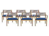 Braided Acacia Wood Outdoor Dining Chairs Set of 2 Teak Look with Beige Rope & Navy Cushions, N770P286668N