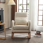 ZUN Beige Linen Nursery Rocking Chair with Thick Headrest,Mid-Century Modern Nursing Rocker,Upholstered 20640769