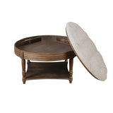 ZUN Large Round WaterProof Ottoman Coffee Table 2 Tier Oversized Button Tufted Ottoman with Wooden Shelf W1445P235095