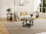 3-Piece Coffee Table Set, Tempered Glass Surface with Sturdy Metal Frame - Modern Living Room Sets T2398P354182