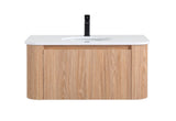 Arcora 36 Inch Wall Mounted Bathroom Vanity with Sink Curved Design, Wave Texture Wood Finish, W3235P336190