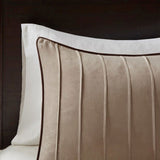 7 Piece Faux Suede Comforter Set Beige King B03596755