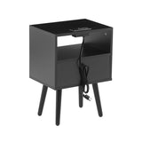 ZUN 15.75" Rattan End table with Power Outlet & USB Ports , Modern nightstand with drawer and solid wood W126573111