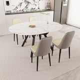 47-63" expandable circular dining tables , equipped with 4 PU fabric thick cushioned dining chairs 91064856