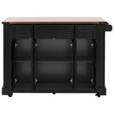 K&K 53'' Farmhouse Island with Two Tempered Glass Cabinet Doors, Power Outlet, Rolling N707P263637B