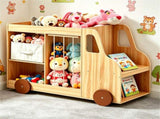 4-in-1 Kids Toy Storage Organizer with Rolling Wheels, Car Shape Wooden Bookshelf with Fabric Drawer 12484903