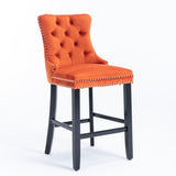 Contemporary Velvet Upholstered Barstools with Button Tufted Decoration and Wooden Legs, and Chrome W1143P178194