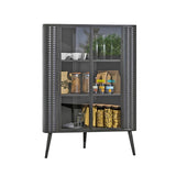 Modern 3-Tier Corner Storage Cabinet with Tempered Glass Doors, Removeable Shelves & Metal Frame W3122P272936