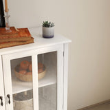 Buffet storage cabinet with double glass doors and unique bell handle W28227723