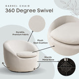 Winnie Modern Teddy Fabric Barrel Chair, 360&deg Swivel, Beige T2574P281443