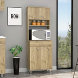 ZUN Pantry Cabinet 67" H, Four Doors, One Drawer, Three Internal Shelves, 2 External Storage Shelves, B097133017