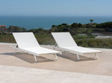 Outdoor Chaise Lounge Set of 2, 5-Position Adjustable Backrest, White Steel Frame with Textilence N770P395917K