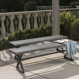 ZUN Outdoor Aluminum Dining Benches with Steel Frame, 2-Pcs Set, Grey / Black 61625.00BGRY