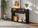 TREXM Oval Fluted Console Table with 2 Drawers and Bottom Shelf, Wood Entryway Table with Smooth N715P458125P