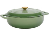 Cast iron 7.5QT cooking pot - Gradient green color - Includes two silicone gloves - Enamel pot 13858478