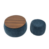 Round Storage Ottoman, 2 in 1 Function, Work as End table and Ottoman,with small seat,Dark W487P165698