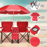 Portable Outdoor 2-Seat Folding Chair with Removable Sun Umbrella Red 76868588