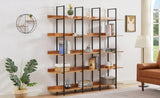 5 Tier Bookcase Home Office Open Bookshelf, Vintage Industrial Style Shelf, MDF Board, Black Metal WF300935AAB