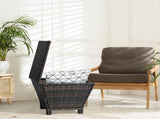 Outdoor PE Wicker Side Table with Storage, Small Patio Storage Bin Container for Hose Cushion Towel, 12967570