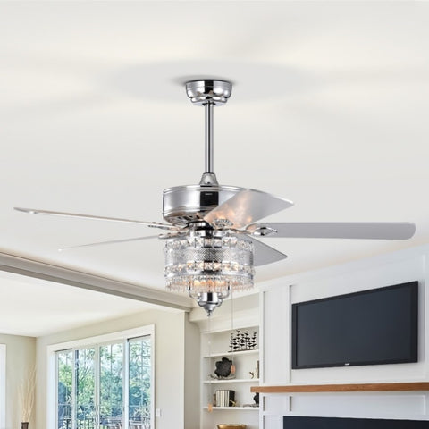 ZUN 52'' Classical Crystal Ceiling Fan Lamp 5 Reversible Blades for Living Room, Dining Room, Bedroom, W1592P164710