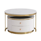 ZUN Modern 2 Pieces White Round Nesting Coffee Table with Drawers in 27.6'' 61260641