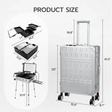 ZUN Makeup Train Case with Mirror and Lights, Free Standing Portable Vanity Station w/Wheels and 17746880