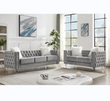 Gray, 23 Seat Sofa Set, Velvet Crystal Buckle Upholstery Sofa, Crystal Feet, Removable Cushion, 41706081
