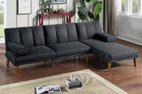Black Polyfiber Adjustable Sofa Bed Living Room Solid wood Legs Plush Couch HS00F8513-ID-AHD