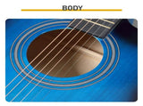Blue 41-inch Dreadnought barrel-shaped cutaway acoustic guitar with pick, strings, capo, gig bag, 48260943