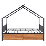 ZUN Full Size Metal House Bed with Two Drawers, Black MF323484AAB