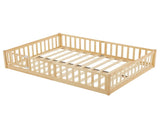 Full-Size Wooden Children's Bed with Gate and Bed Slats Painted Pine Fence-Style Bed 48686277