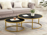 Modern Faux Leather Nesting Round Coffee Table with Golden Metal Base,Accent Tea Table for Living W2186P340503