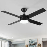 52" Integrated LED Light Matte Black Blade Ceiling Fan with Remote Control with 4 blades W1367P228998