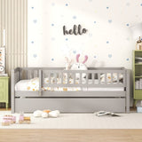 Twin Size Wood Daybed with Trundle and Fence Guardrails, Gray WF301862AAE