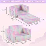 All-Sponge Kids Foldable Sofa Bed Single Chaise Lounge Spray-Print Slant Peach Fabric 01140214