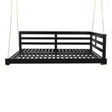 TOPMAX Acacia Wood Porch Swing Bed for Outdoor with Hemp Ropes - Full Size Patio Hanging Bed, 350lbs N717P265860B