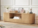 64-Inch Wavy TV Stand, Rounded Sideboard, Storage Cabinet, Wooden Vertical Stripe Cabinet for Living W1162P388448