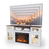 White Media Console with Mirror Doors - 60" TV Stand for 23" Fireplace, 2 Doors, 2 Drawers & 27312652