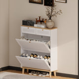 Shoe cabinet with 2 flip-up doors and 2 drawers,narrow shoe rack cabinet,freestanding shoe W3166P266365