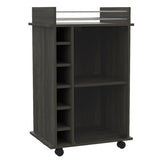 Vegas Bar Cart, Two Tier Cabinet With Glass Door, Six Cubbies For Liquor B128P176150