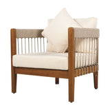 Acacia Wood Outdoor Club Chair with Handwoven Rope Accents & Curved Backrest - Water-Resistant Boho N767P265743N