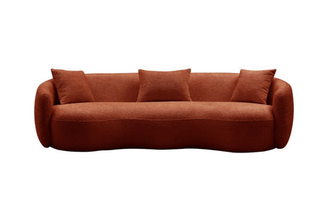 ZUN Mid Century Modern Curved Sofa, Boucle Fabric Couch for Bedroom, Office, Apartment, Orange W876102841