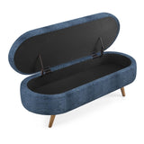 Ottoman Oval Storage Bench,Rubber Wood Legs, Gray Dark Blue W487P271394