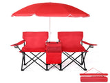 2-Seat Outdoor Folding Chair with Removable Umbrella for Beach, Camping and Fishing, Red 10133595